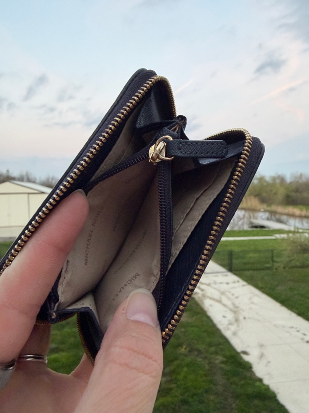 Michael Kors Black Leather Zip Card Wallet with Gold Hardware - Picture 5 of 8